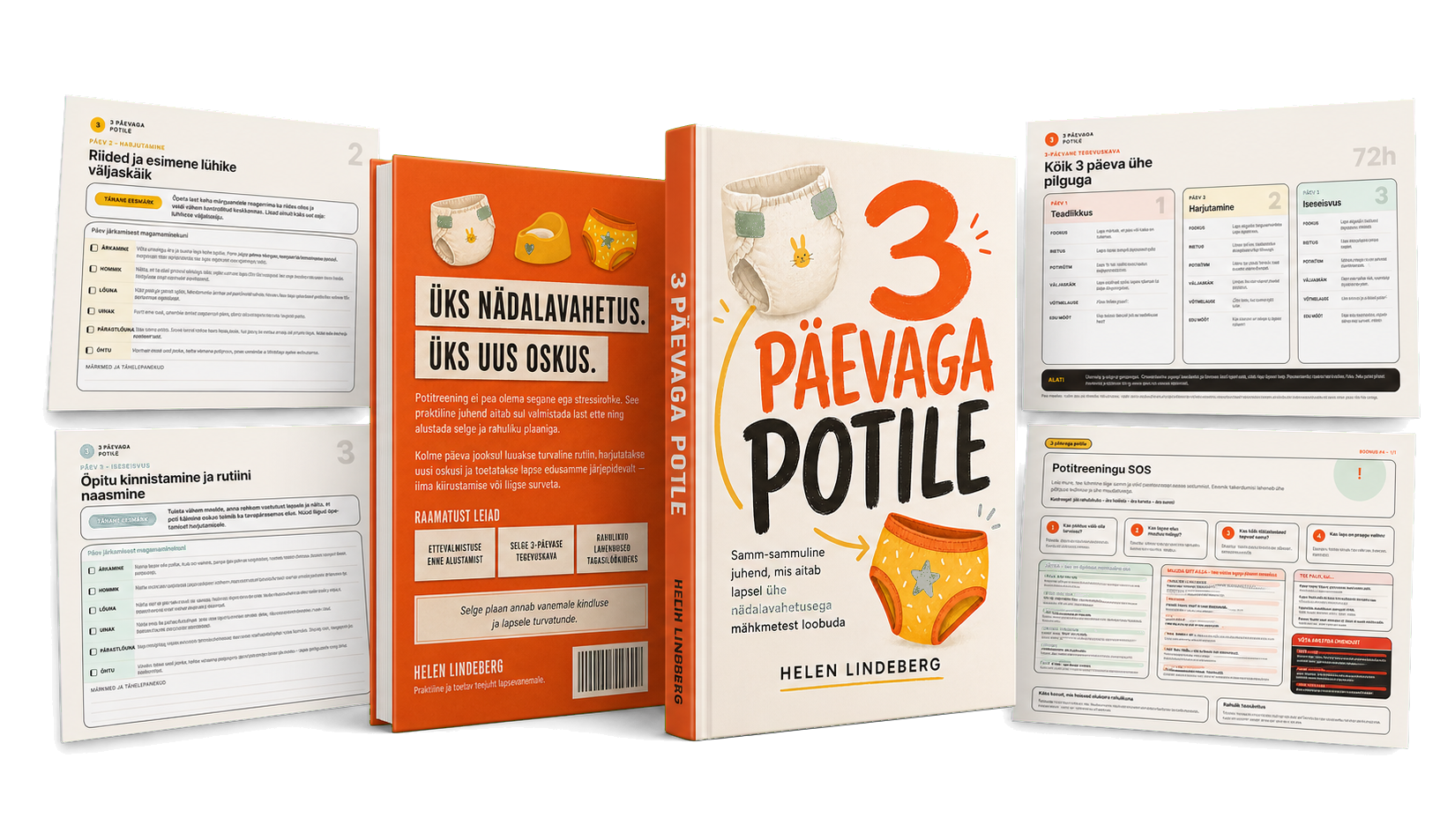 „3 päevaga potile” raamat ja neli prinditavat lehte